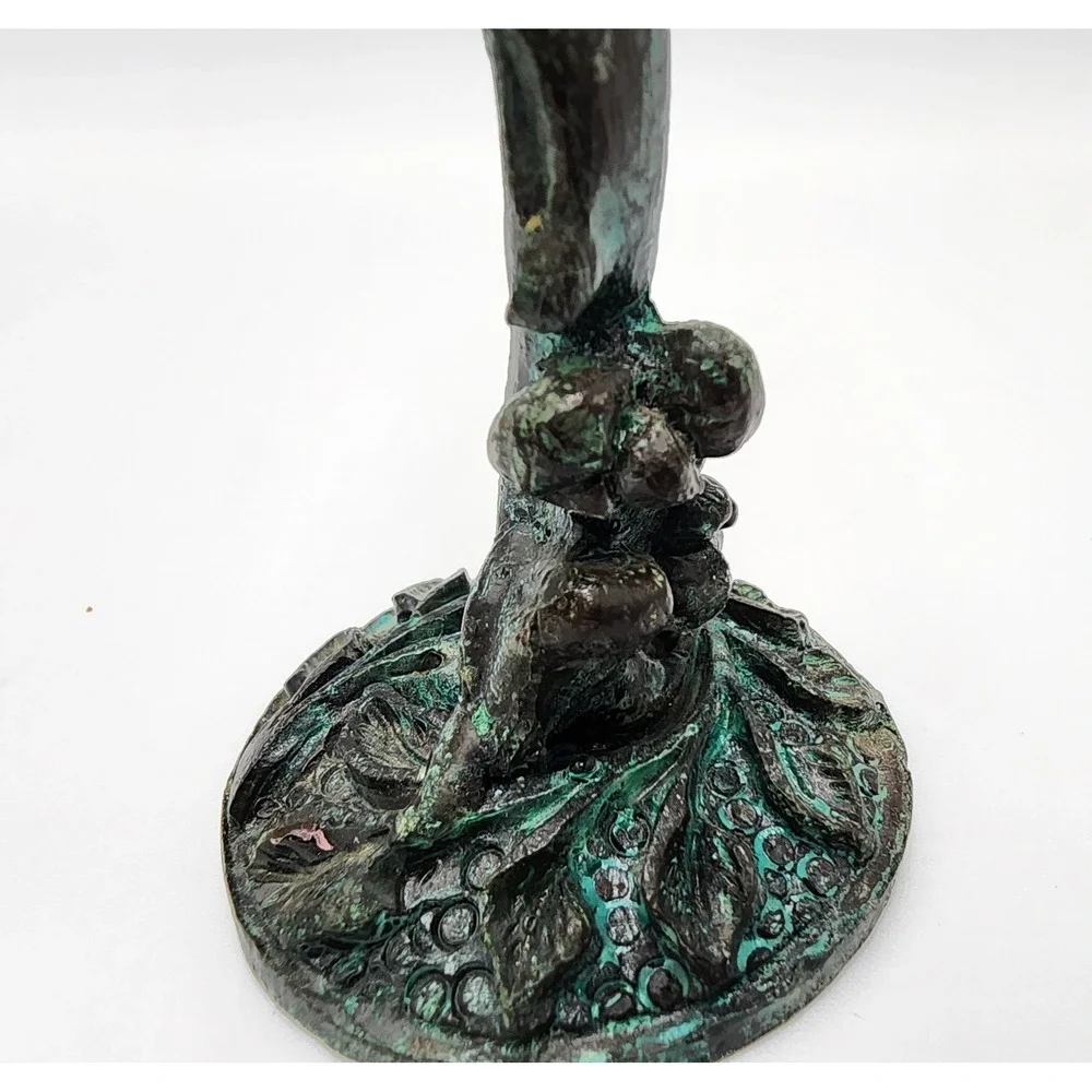 Antique‎ French Bronze Art Nouveau Candlesticks Flower Rose Motif Petina